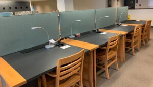 Row of desks in graduate study area