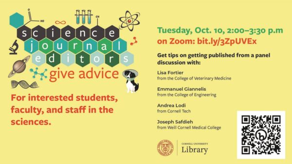 Science Journal Editors Give Advice - For interested students, faculty, and staff in the sciences. Tuesday, Oct. 10, 2:00-3:20pm. on Zoom